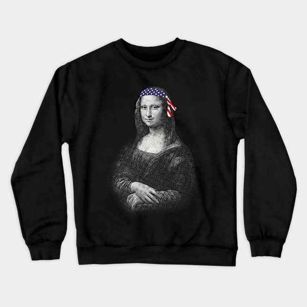 Mona Lisa in US Flag Headband Fun 4 July Crewneck Sweatshirt by scotch